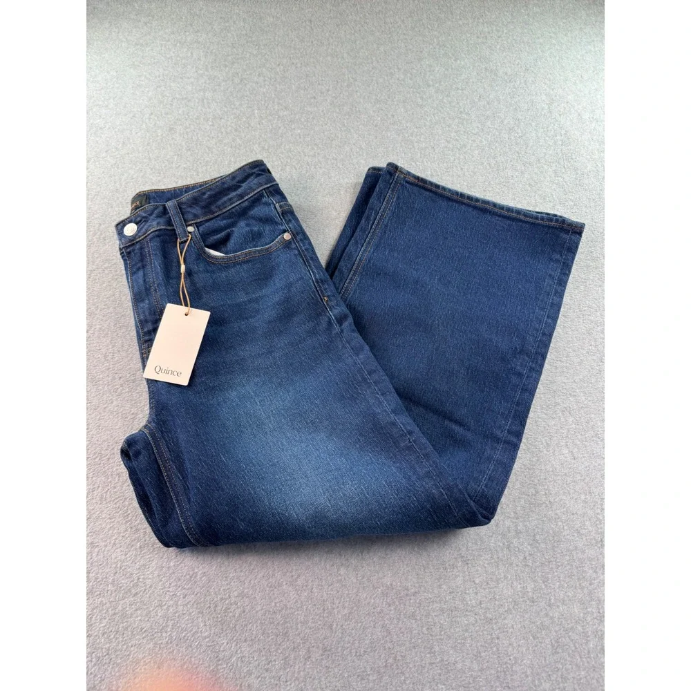 Quince Bella Stretch Relaxed Straight Jeans Stormy Blue Organic Cotton Tencel 30